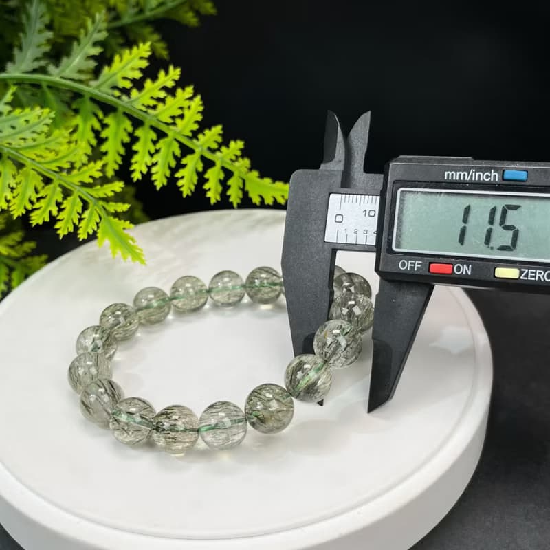 天然綠色碧璽髪晶手串11.5mm冰透綠色髪絲水晶女事業招財貴人運勢