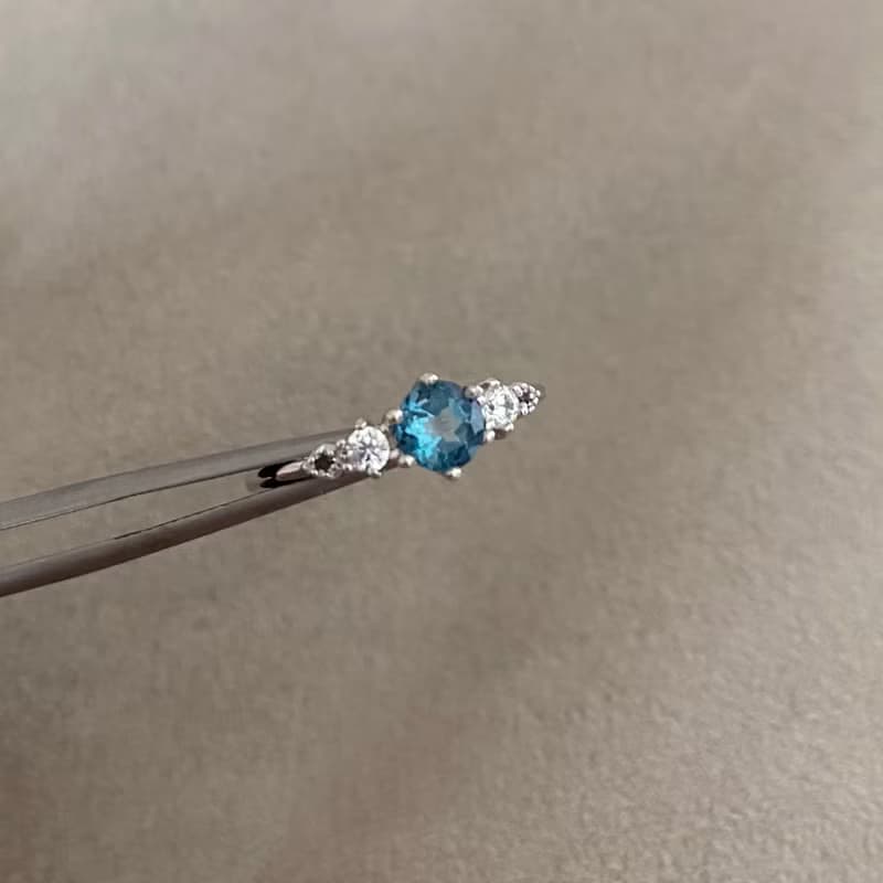 高品質~倫敦藍托帕石純銀戒指-可調式-11月誕生石