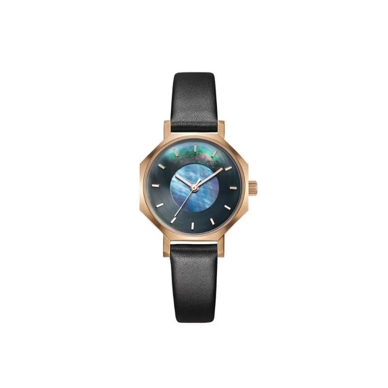 Volare Mother Of Pearl 珍珠黑色皮革錶帶手錶 28mm