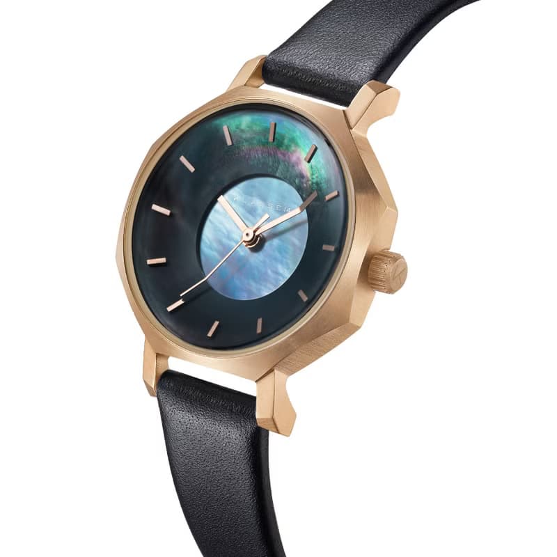 Volare Mother Of Pearl 珍珠黑色皮革錶帶手錶 28mm