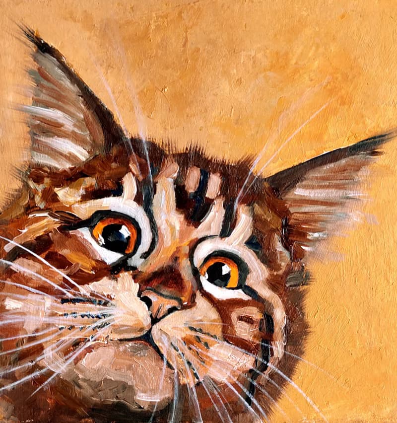 Tabby Kitten Original Painting, Funny Pet Portrait, Cat Wall Art, Cute Animal