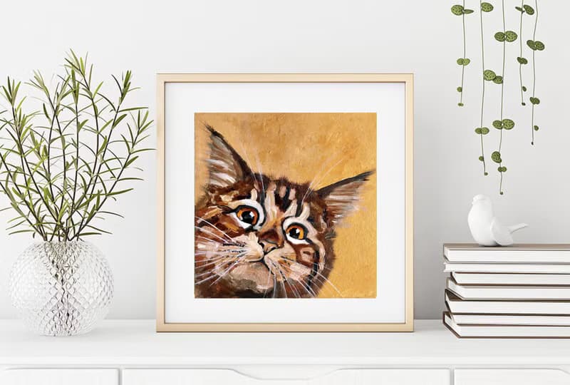 Tabby Kitten Original Painting, Funny Pet Portrait, Cat Wall Art, Cute Animal