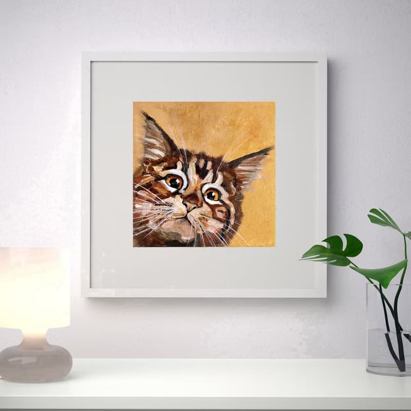 Tabby Kitten Original Painting, Funny Pet Portrait, Cat Wall Art, Cute Animal