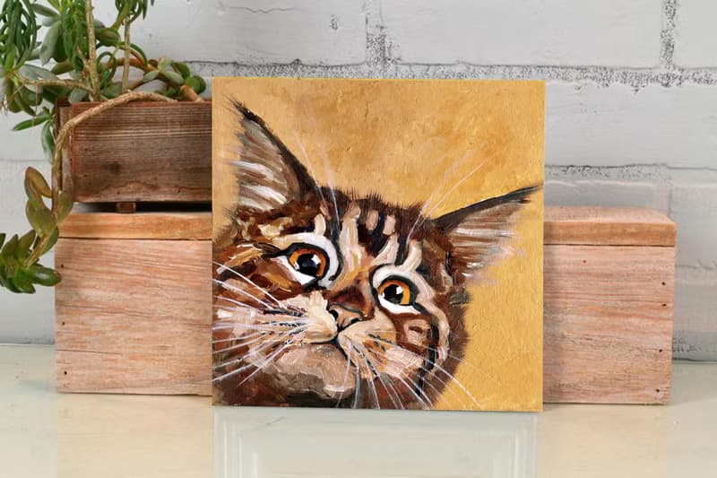 Tabby Kitten Original Painting, Funny Pet Portrait, Cat Wall Art, Cute Animal