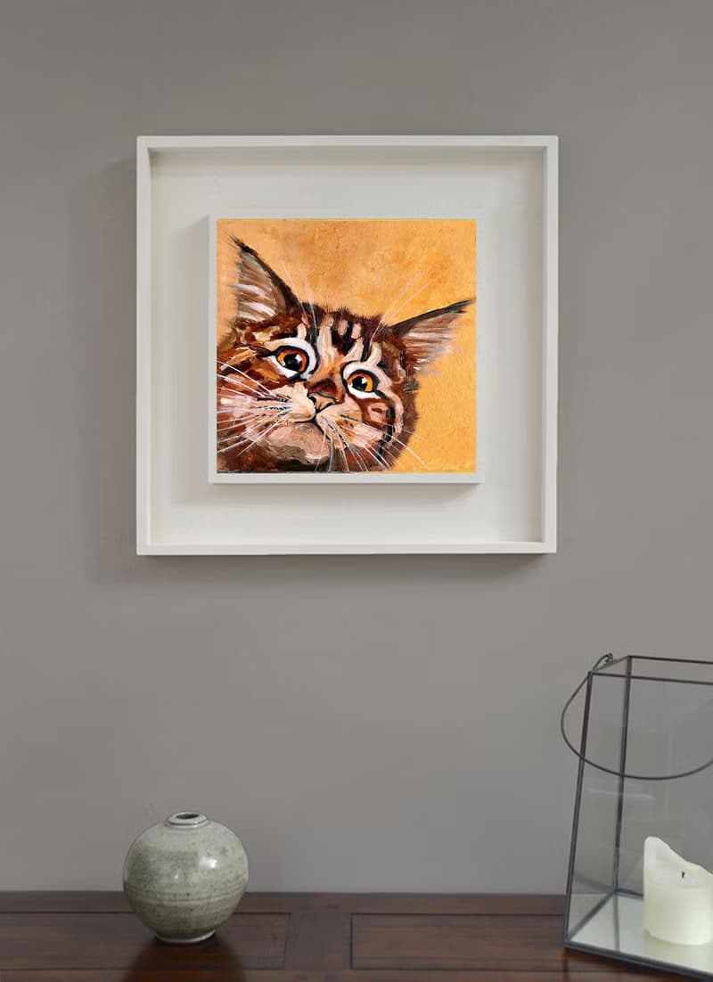 Tabby Kitten Original Painting, Funny Pet Portrait, Cat Wall Art, Cute Animal