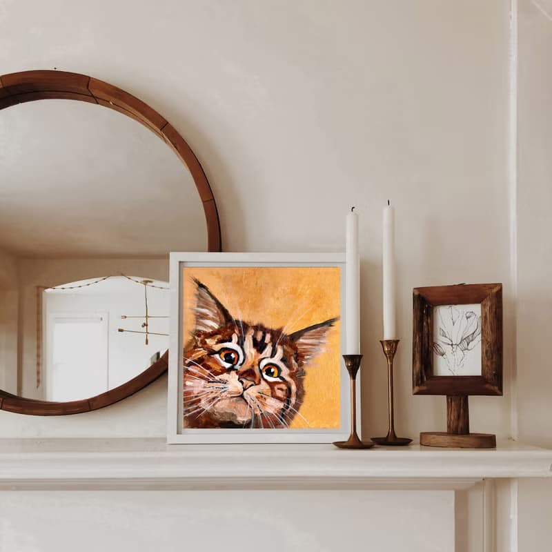 Tabby Kitten Original Painting, Funny Pet Portrait, Cat Wall Art, Cute Animal