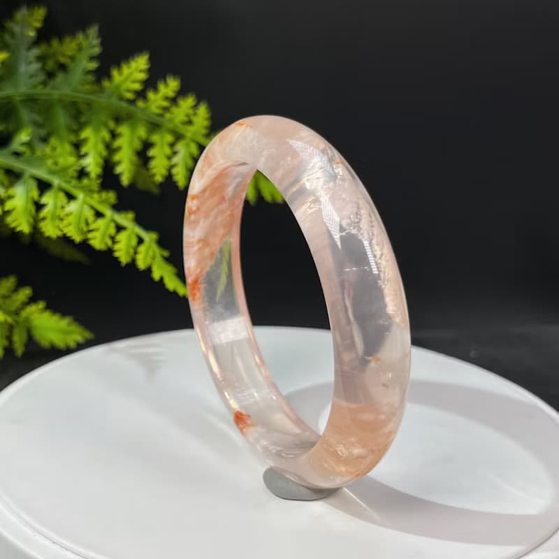 超稀有玻璃體雪花幽靈水晶手鐲62MM 冰透閃片水晶手環 晶瑩靈秀