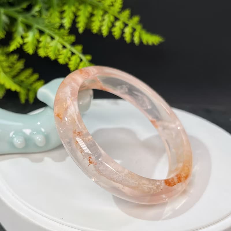 超稀有玻璃體雪花幽靈水晶手鐲62MM 冰透閃片水晶手環 晶瑩靈秀