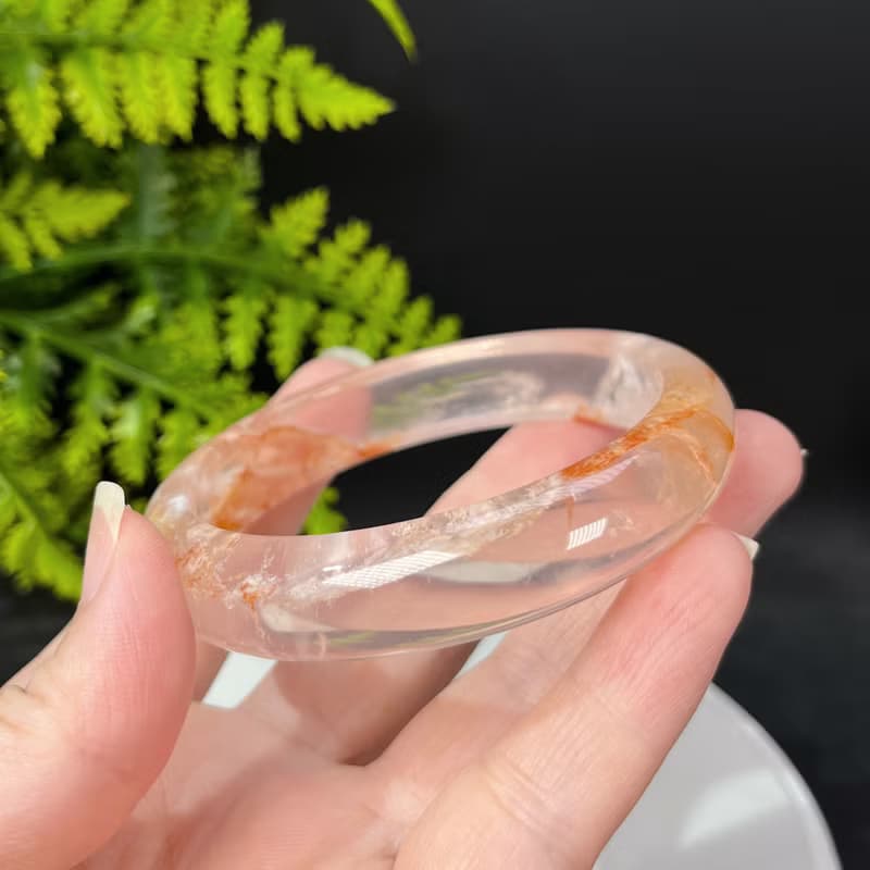 超稀有玻璃體雪花幽靈水晶手鐲62MM 冰透閃片水晶手環 晶瑩靈秀