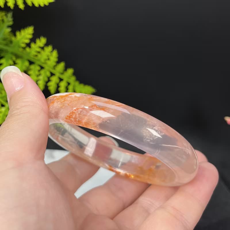超稀有玻璃體雪花幽靈水晶手鐲62MM 冰透閃片水晶手環 晶瑩靈秀