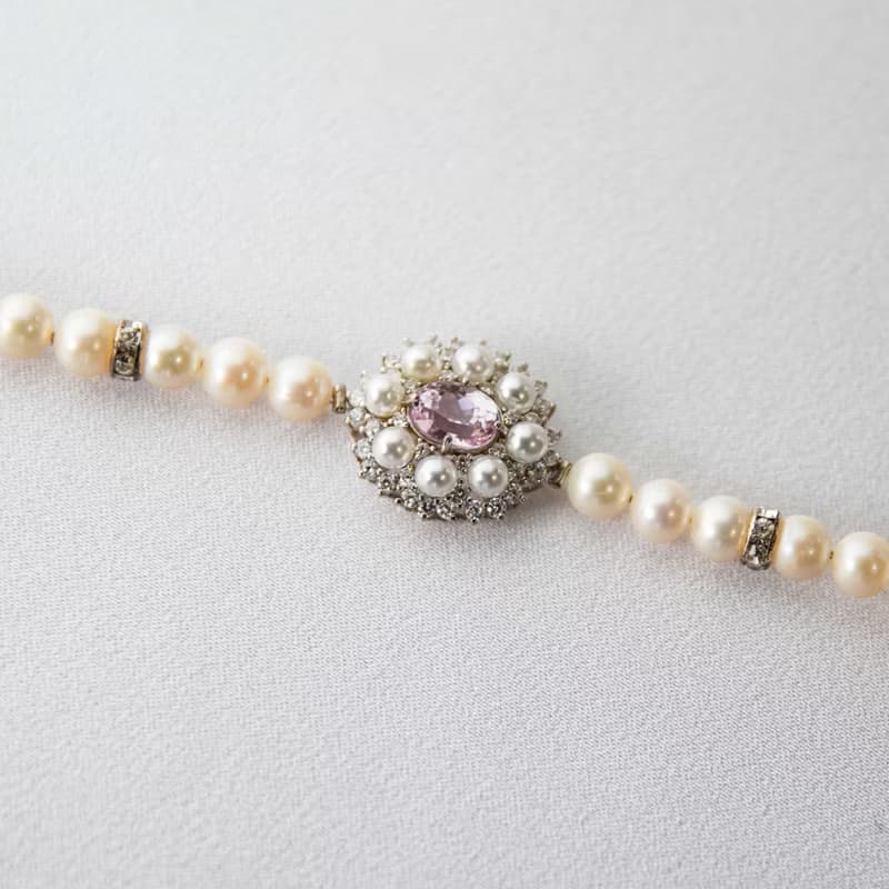 孔賽石淡水珍珠 2月生日石  純銀手鍊