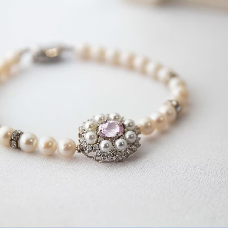 孔賽石淡水珍珠 2月生日石  純銀手鍊