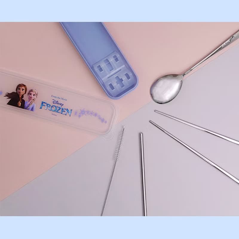 Disney 不鏽鋼餐具吸管5件組-冰雪奇緣II