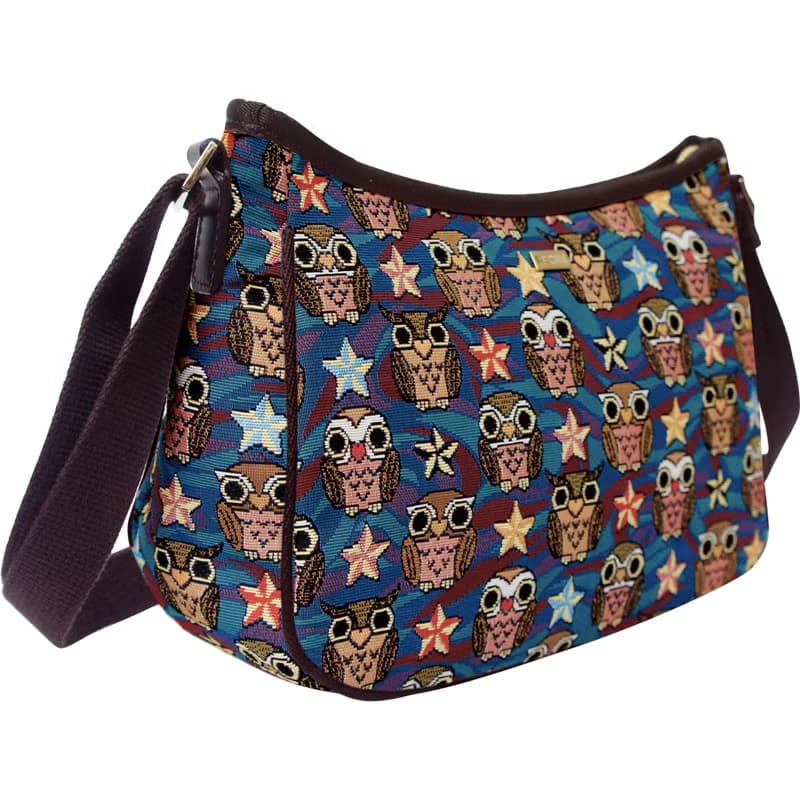 半月包  彎月斜背包 防潑水 平織緹花 貓頭鷹夜未眠