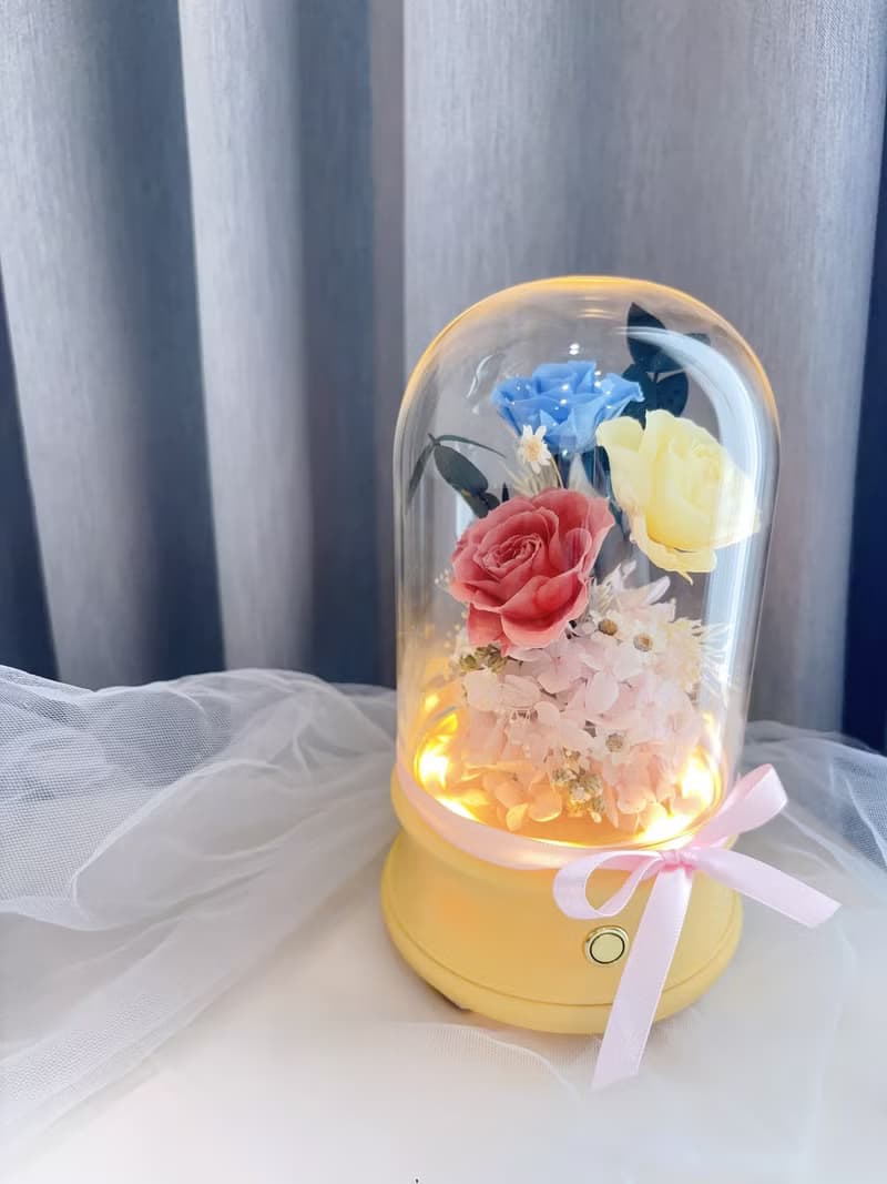 日本永生花夜燈 x 藍芽音響 附禮盒、usb充電線