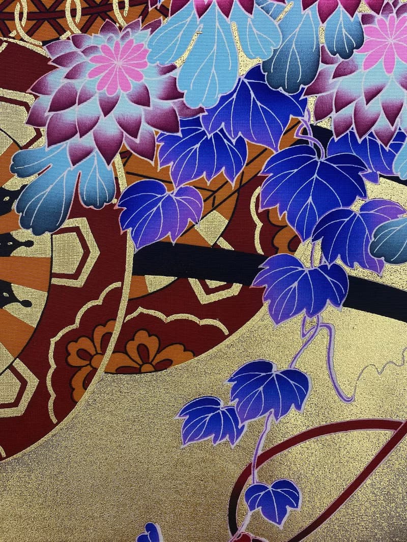 着物からつくるアートパネル29　色打掛　友禅着物　大輪　着物リメイク　新築祝い　和室インテリア　縁起物