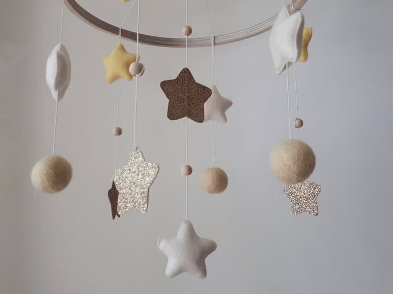 Star & felt balls baby crib mobile, nursery decor, pregnancy gift