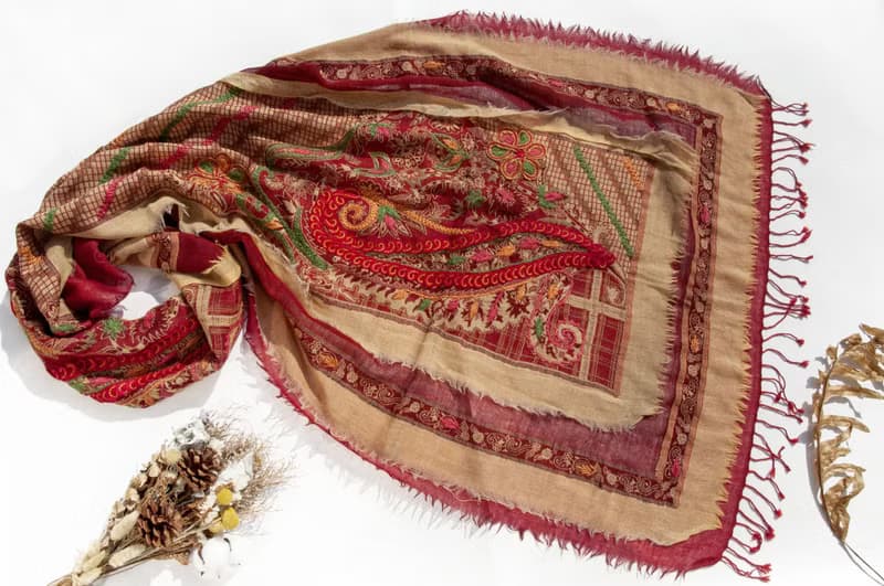喀什米爾Cashmere/水煮羊毛披肩/針織圍巾/刺繡圍巾/羊絨披巾-花