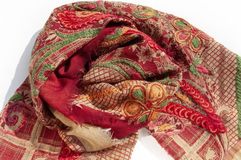 喀什米爾Cashmere/水煮羊毛披肩/針織圍巾/刺繡圍巾/羊絨披巾-花