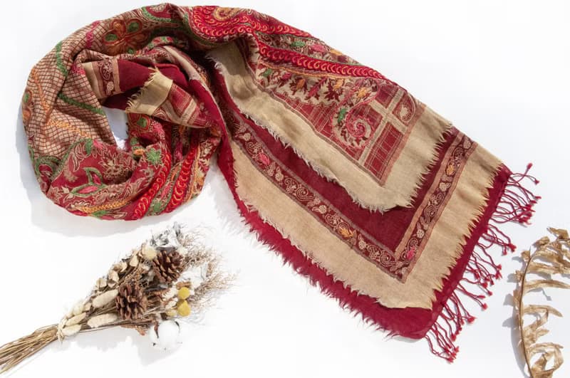喀什米爾Cashmere/水煮羊毛披肩/針織圍巾/刺繡圍巾/羊絨披巾-花