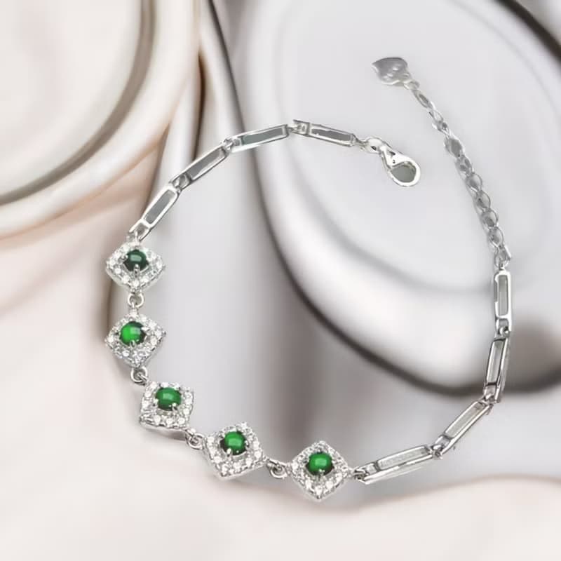 冰綠蛋面翡翠手鍊925純銀|天然緬甸玉翡翠A貨|送禮