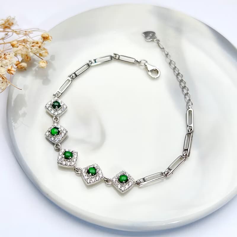 冰綠蛋面翡翠手鍊925純銀|天然緬甸玉翡翠A貨|送禮