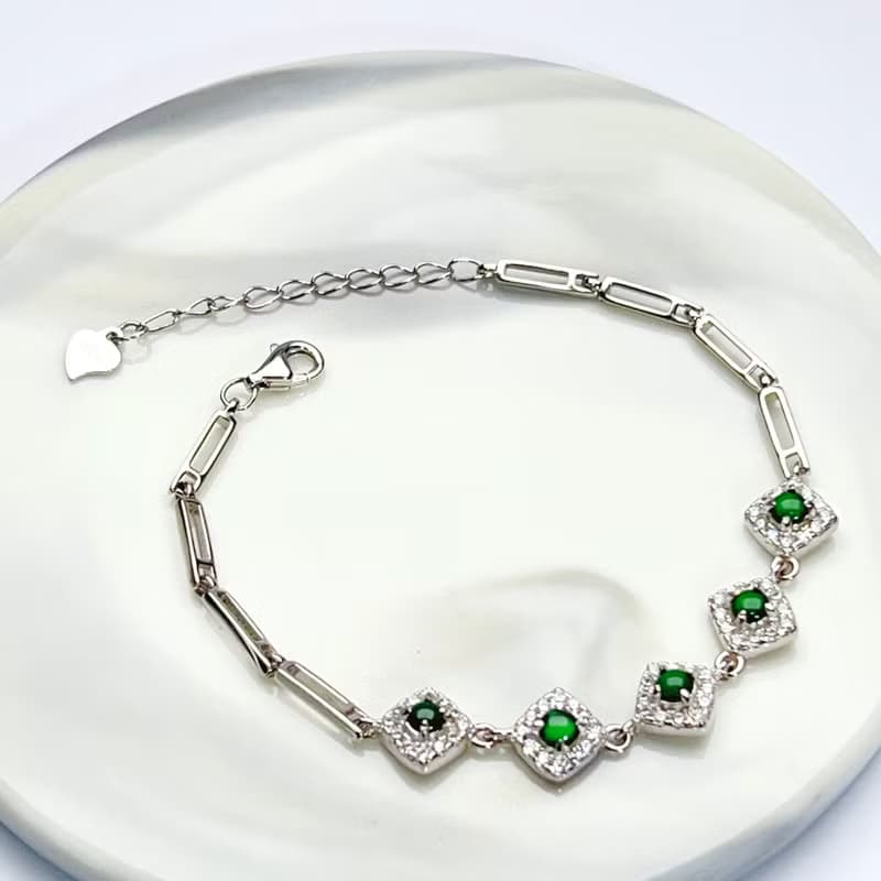 冰綠蛋面翡翠手鍊925純銀|天然緬甸玉翡翠A貨|送禮