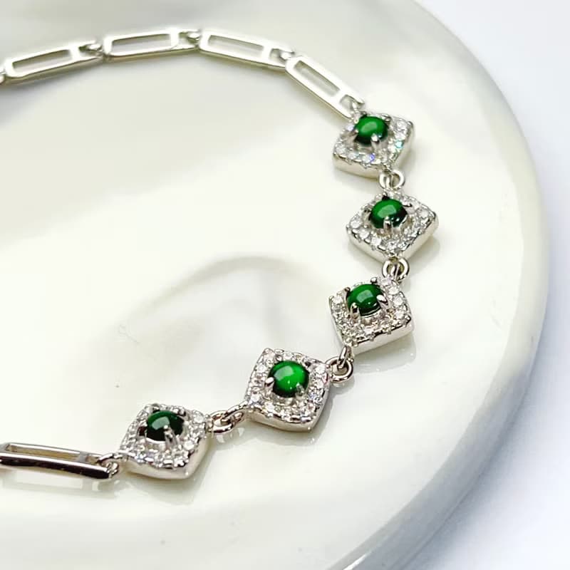 冰綠蛋面翡翠手鍊925純銀|天然緬甸玉翡翠A貨|送禮