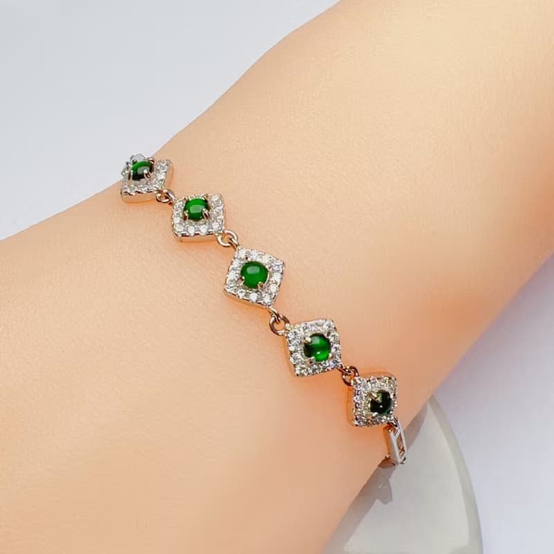 冰綠蛋面翡翠手鍊925純銀|天然緬甸玉翡翠A貨|送禮