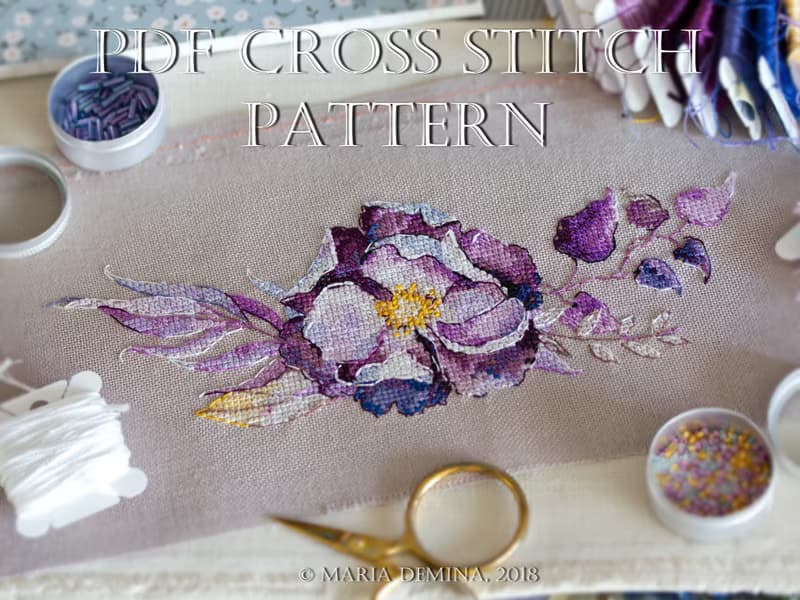 【數位】Watercolor Purple Bouquet I PDF cross stitch pattern