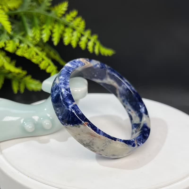 藍紋玉方條手鐲 55MM 牛仔藍白漸變方納石手環 舒緩壓力 安氣寧神