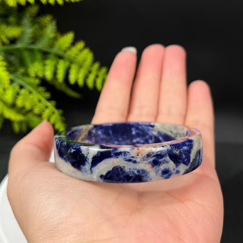 藍紋玉方條手鐲 55MM 牛仔藍白漸變方納石手環 舒緩壓力 安氣寧神