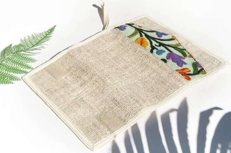 手工棉麻皮夾/編織拼接刺繡長夾/長皮夾/零錢包/編織皮夾-花朵風