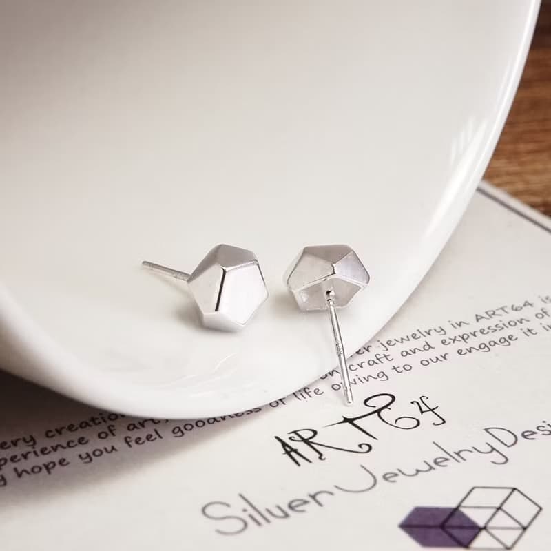 五角稜線 925純銀 針式耳環