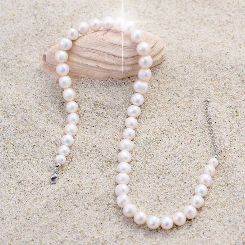 天然白色淡水珍珠項鍊 10–11mm 銀色延長鏈 簡約極簡 紀念日禮物