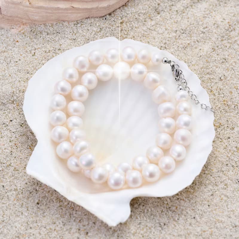 天然白色淡水珍珠項鍊 10–11mm 銀色延長鏈 簡約極簡 紀念日禮物