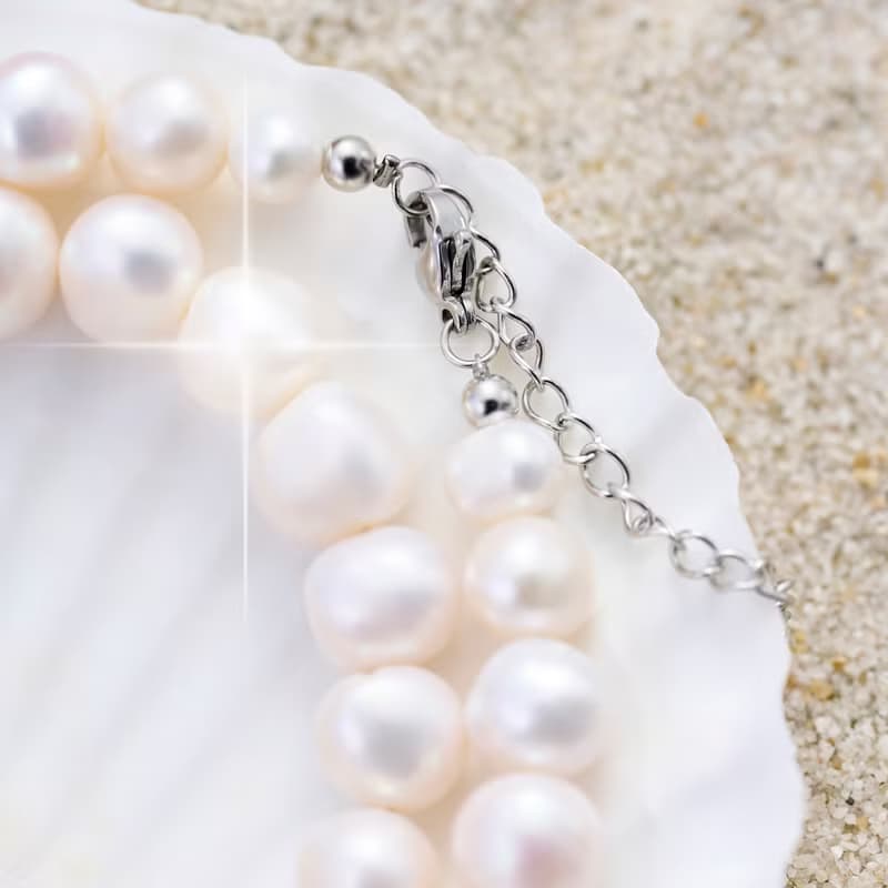 天然白色淡水珍珠項鍊 10–11mm 銀色延長鏈 簡約極簡 紀念日禮物