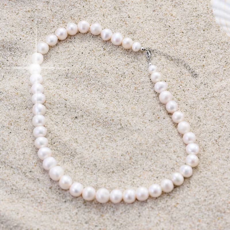 天然白色淡水珍珠項鍊 10–11mm 銀色延長鏈 簡約極簡 紀念日禮物