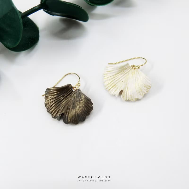 自然系列-金銀杏垂吊水泥耳環(生日禮物/情人禮物)
