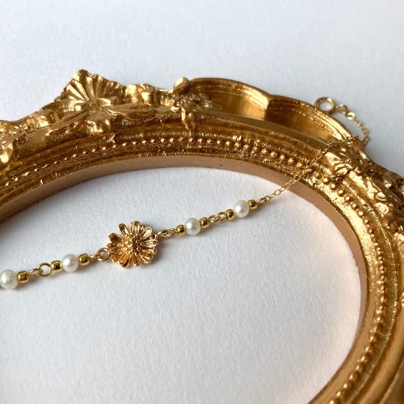 14K包金天然珍珠雛菊手鏈 手環 項鍊 鎖骨鏈 14KGF