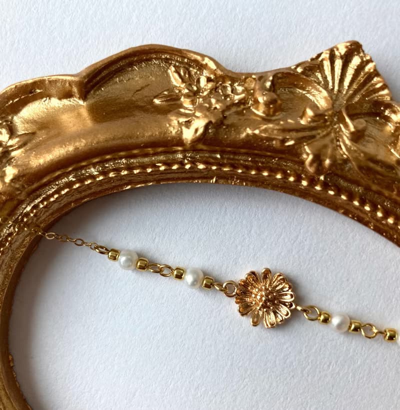 14K包金天然珍珠雛菊手鏈 手環 項鍊 鎖骨鏈 14KGF