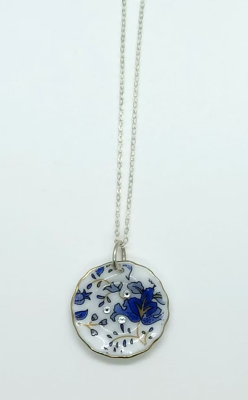 懷舊陶瓷餐具首飾系列-青花瓷碟頸鏈
