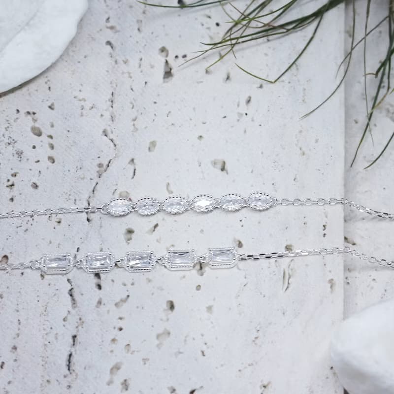 【美鑽銀飾】冰晶 | 長方 | 橢圓 | 鋯石純銀手鍊 | 大員囡仔