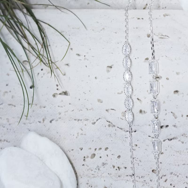 【美鑽銀飾】冰晶 | 長方 | 橢圓 | 鋯石純銀手鍊 | 大員囡仔