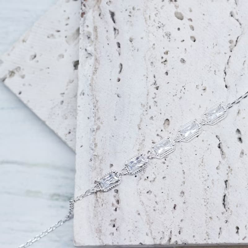 【美鑽銀飾】冰晶 | 長方 | 橢圓 | 鋯石純銀手鍊 | 大員囡仔