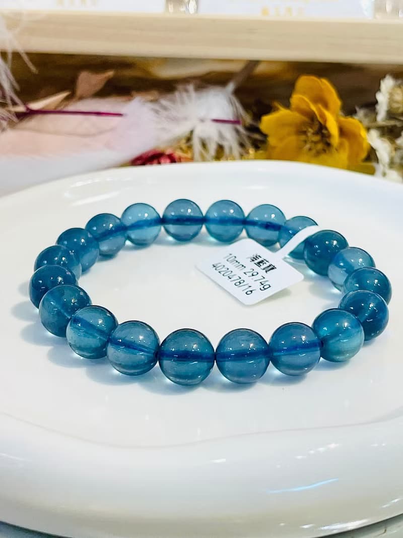 精品級濃色深海藍海藍寶水晶10mm29.74g平衡情緒減緩壓力提高溝通