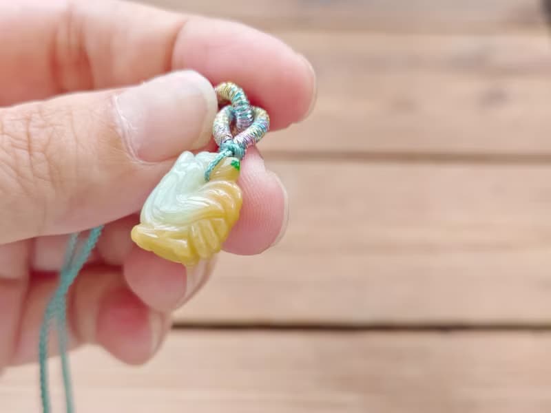 親翠 天然翡翠 冰黃翡招財小黃雞調整式繩鏈