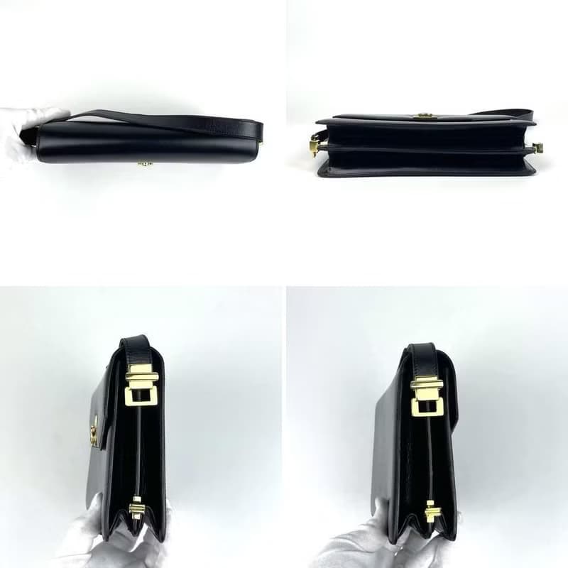 稀有中古二手Celine黑色金扣翻蓋盒子皮革腋下單肩側背孭小包手袋