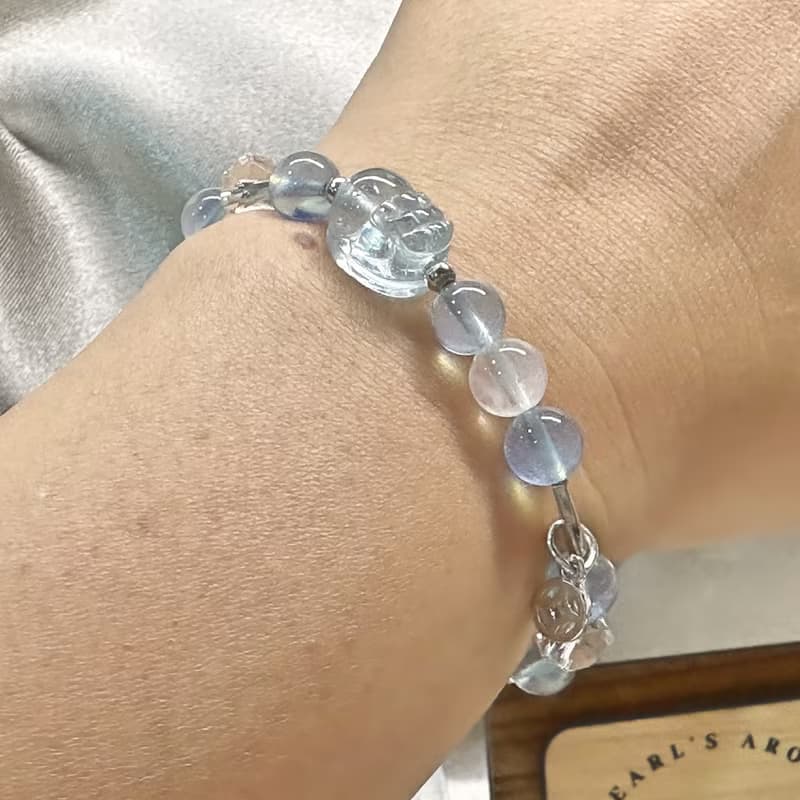 海心映月 海藍寶 藍針水晶 白水晶 手鍊