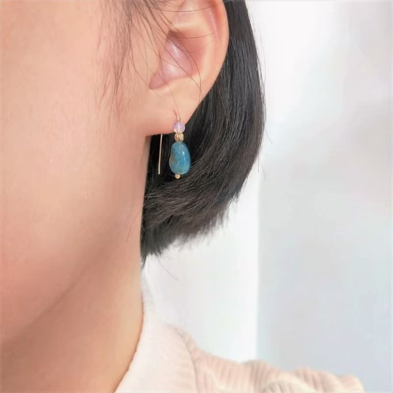 │輕奢│磷灰石 • 耳飾 • 14K注金 • 14kgf • 包金耳環 抗敏